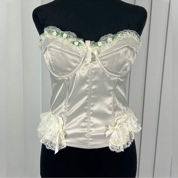 Sugar Thrillz Tops - 💔SOLD💔SUGAR THRILLZ Love Letters Satin Lace Corset Bustier Top Lingerie White 1X